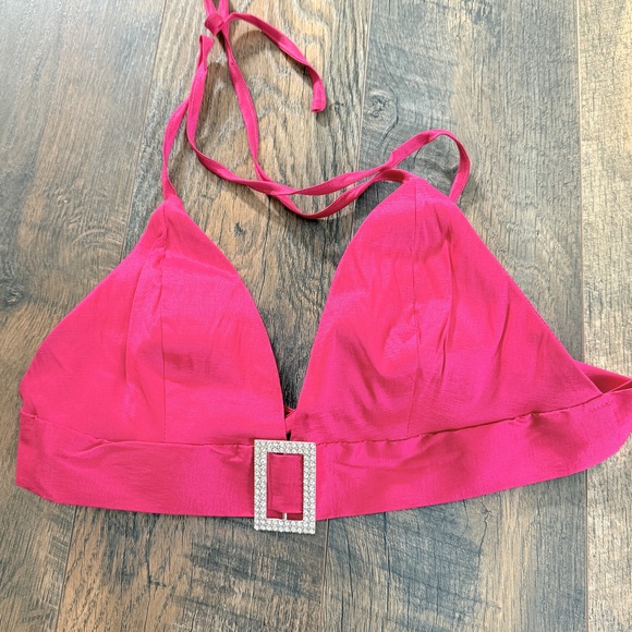 Hot pink rave party set short + triangle rhinestone halter bikini style small - Picture 5 of 6